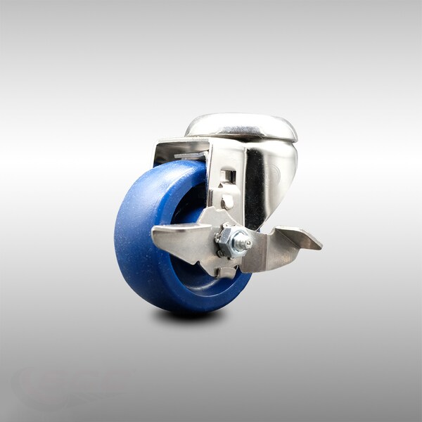 3 Inch 316SS Solid Polyurethane Wheel Swivel Bolt Hole Caster with Brake SCC